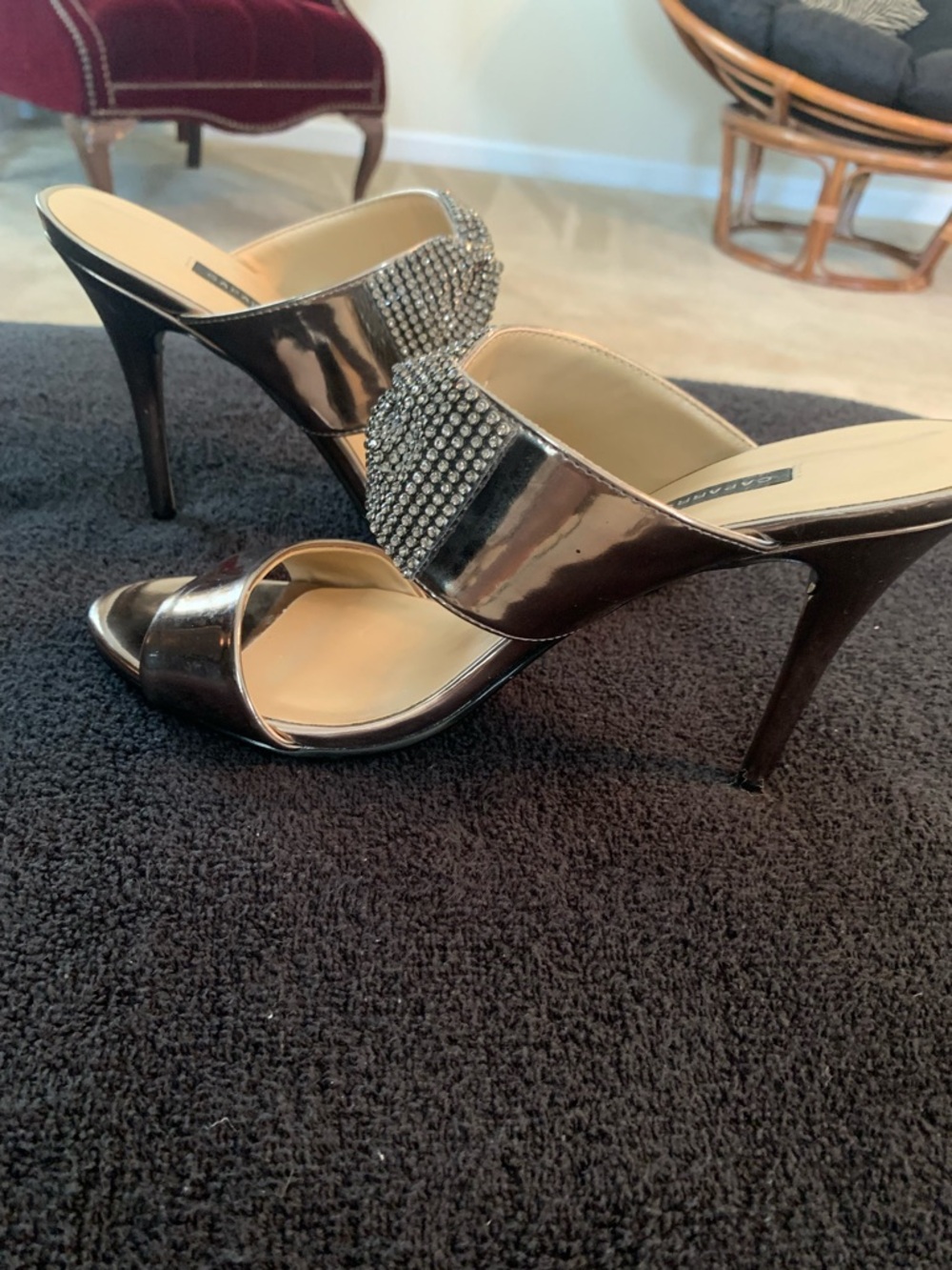 Caparros Silver Bow-Embellished Mule Sandals - Picture 3 of 9